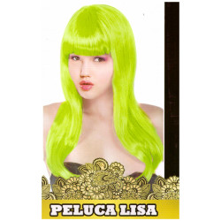 Peluca Larga Lisa Verde Fluorescente para Carnavales y Despedida de Solteros