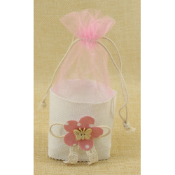 Bolsita de Regalo con Flor rosa y cinta calada, 4*6 cm