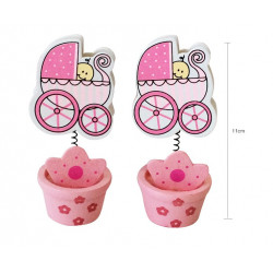 Porta-tarjeta Bautizos y Baby Shower, Carrito Rosa