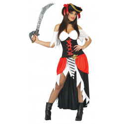 Disfraz de Bucanera adulta. Disfraz de pirata rojo para chica