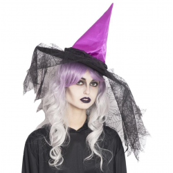 Sombrero de bruja Fucsia con telarañas