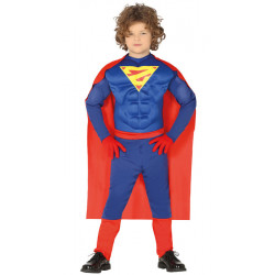 Disfraz de superhéroe musculoso infantil. Traje de Superman para niño