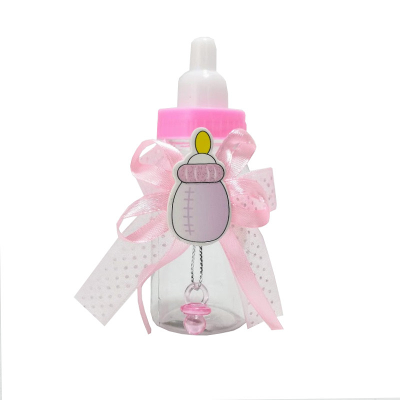  Mini Biberón Rosa con Lazos. Detalles de Bautizo y Baby Shower
