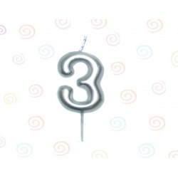 Vela Número 3 Color Plata - Vela para cumpleaños y aniversarios