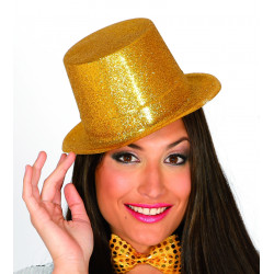 Sombrero chistera escarcha oro. Chistera con purpurina oro