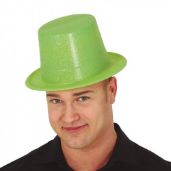 Sombrero chistera escarcha verde fluor. Chistera con purpurina verde