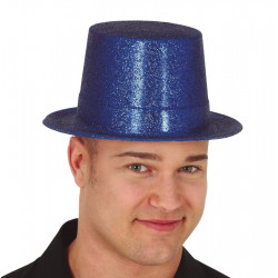 Sombrero chistera escarcha azul. Chistera con purpurina azul