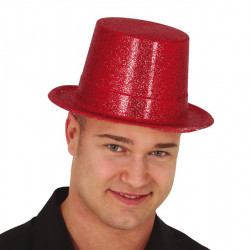 Sombrero chistera escarcha rojo. Chistera con purpurina roja