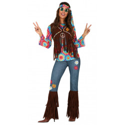 Disfraz Hippie adulta de los años 60, con flores