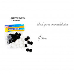 Bolitas Pom Pom negro y blanco, 20mm