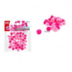 Bolitas Pom Pom fucsia y rosa, 15mm