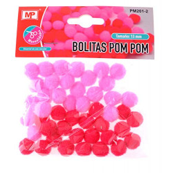 Bolitas Pom Pom 13mm rojo y rosa