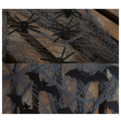 Telaraña gris con arañas / murciélagos -75x300cm Halloween