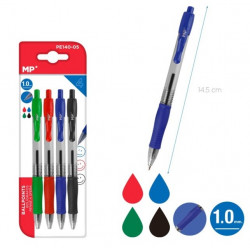 Pack ahorro 4 bolígrafos ballpoint retraíbles - Negro, azul, rojo, verde