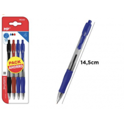 Pack ahorro 4 bolígrafos ballpoint retraíbles - Negro, azul, rojo