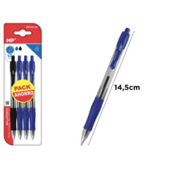 Pack ahorro 4 bolígrafos ballpoint retraíbles - Negro, azul