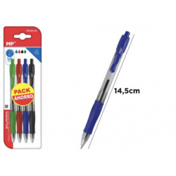 Pack ahorro 4 bolígrafos ballpoint retraíbles - Negro, azul, rojo, verde