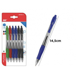 Pack ahorro 12 bolígrafos ballpoint retraíbles - Negro, azul, rojo, verde