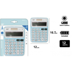 Calculadora AZUL solar con pilas - Calculadora escolar grande
