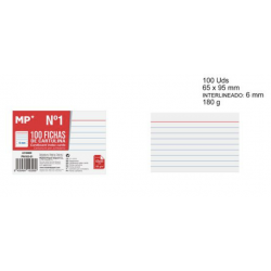 Pack 100 fichas de cartulina 65x95mm 180 g/m2 - Notas blancas líneas cartulina