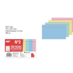 Pack 100 fichas de cartulina 75x125mm 180 g/m2 - Notas colores pastel líneas cartulina