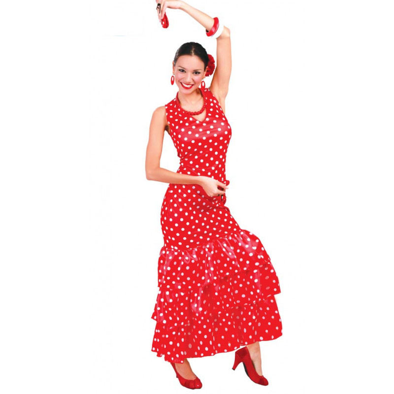 grupo Desventaja Recuerdo Disfraz de Flamenca Roja Adulta. Vestido de sevillana con lunares | Bazar  Chinatown