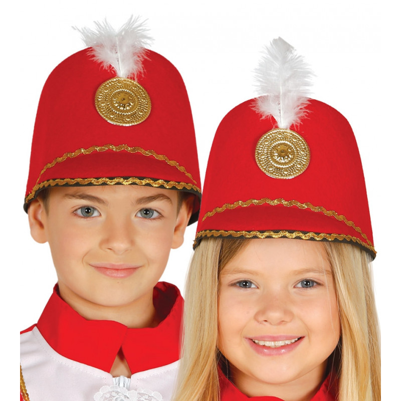 Sombrero majorette rojo infantil. Sombrero de desfile para niño y niña