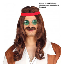 Peluca hippie con bigote - Peluca John Lennon