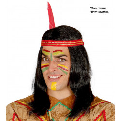 Peluca de indio con cinta y pluma