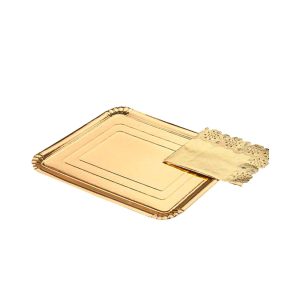 Bandeja cartón con blonda rectangular oro 34x42 cm 1ud Maxi
