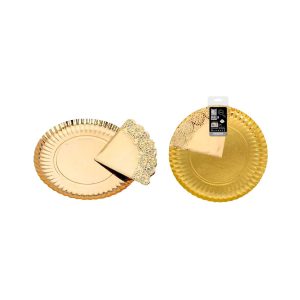 Bandeja carton redonda con blonda oro Ø 35 cm 1 ud Maxi