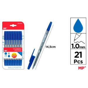 Bolígrafos azul punta 1.0mm 21uds