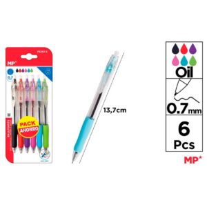 Bolígrafos textura suave 0.7mm 6uds