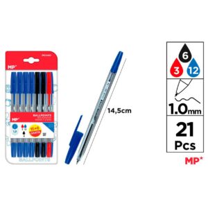 Bolígrafos punta 1.0mm 21uds
