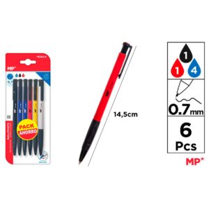 Bolígrafos easy grip 0.7mm 6uds