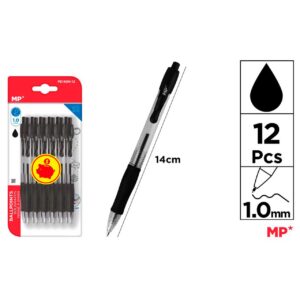 Bolígrafos negro punta 1.0mm 12uds