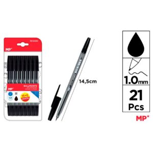 Bolígrafos negro punta 1.0mm 21uds