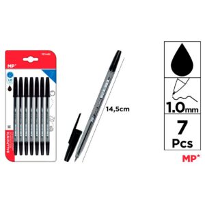 Boligrafos negro punta 1.0mm 7uds