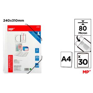 Carpeta 30 Fundas A4 con Espiral y Goma