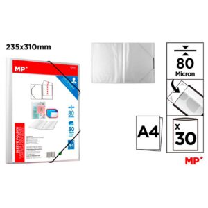 Carpeta 30 Fundas A4 con Goma Transparente