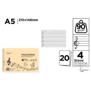 Cuaderno de Musica 4 Pentagramas A5