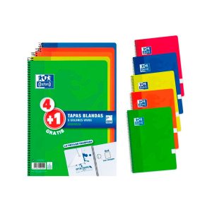 Cuadernos espiral Oxford tapa blanda folio pack 4+1 color vivo
