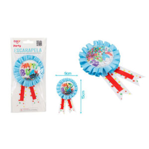 Escarapela Azul Con Confeti “Happy Birthday”