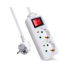 Regleta alargador blanco con 2 enchufes e interruptor 1.5m Extrastar