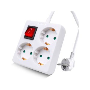Regleta alargador cuadrado blanco 3 bases con Interruptor 1.5 m Extrastar