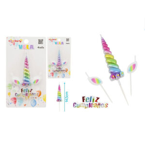 Velas Unicornios Con Cartel Feliz Cumpleaños Degradados